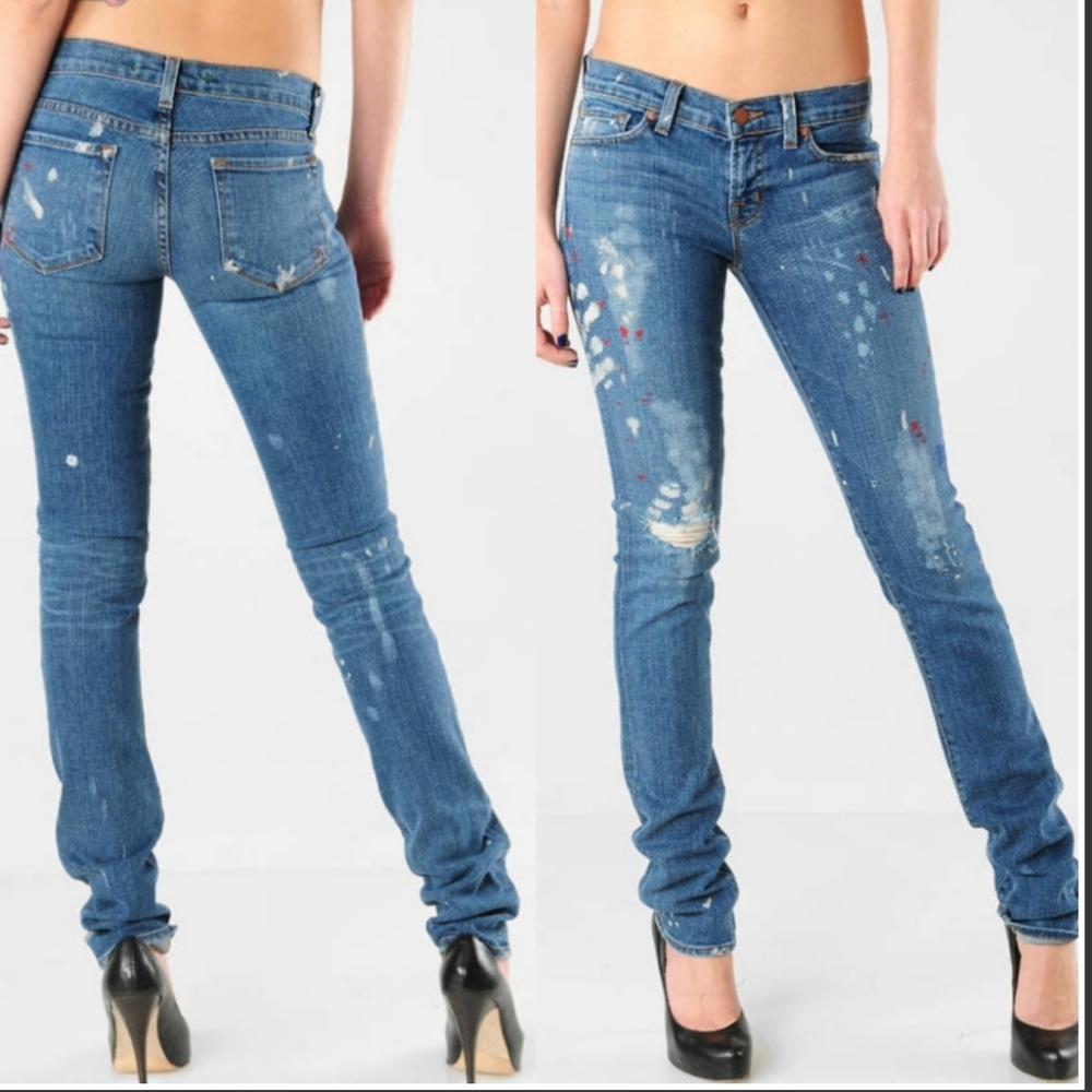 J Brand destroyer pencil leg paint splatter jeans